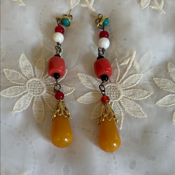Chinese Vibrant Multicolor Dangle Earrings - Picture 1 of 6